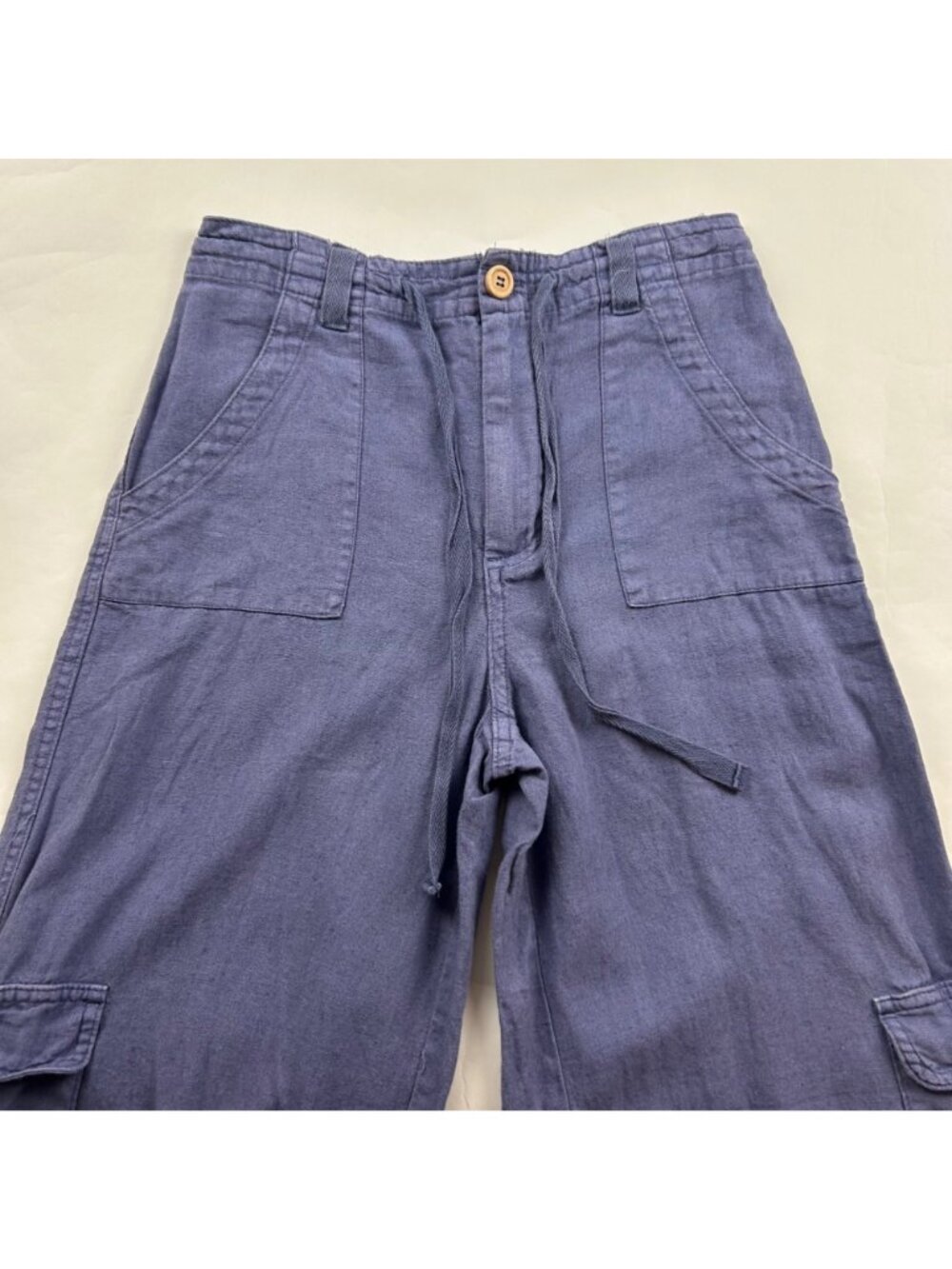 Sincerely Jules Blue Linen Blend Wide Leg Cargo Pant S - Picture 2 of 6